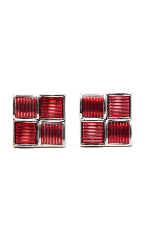 Boutons De Manchette Homme En Acier Inoxydable - Design Fusée Motif Carré Rouge, Cadeau élégant 2.6x0.9cm - 2
