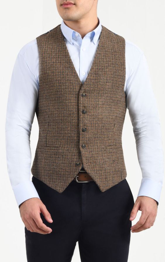 Dobell Gilet Tweed Marron u0026 Vert, Mélangé de Laine | Dobell