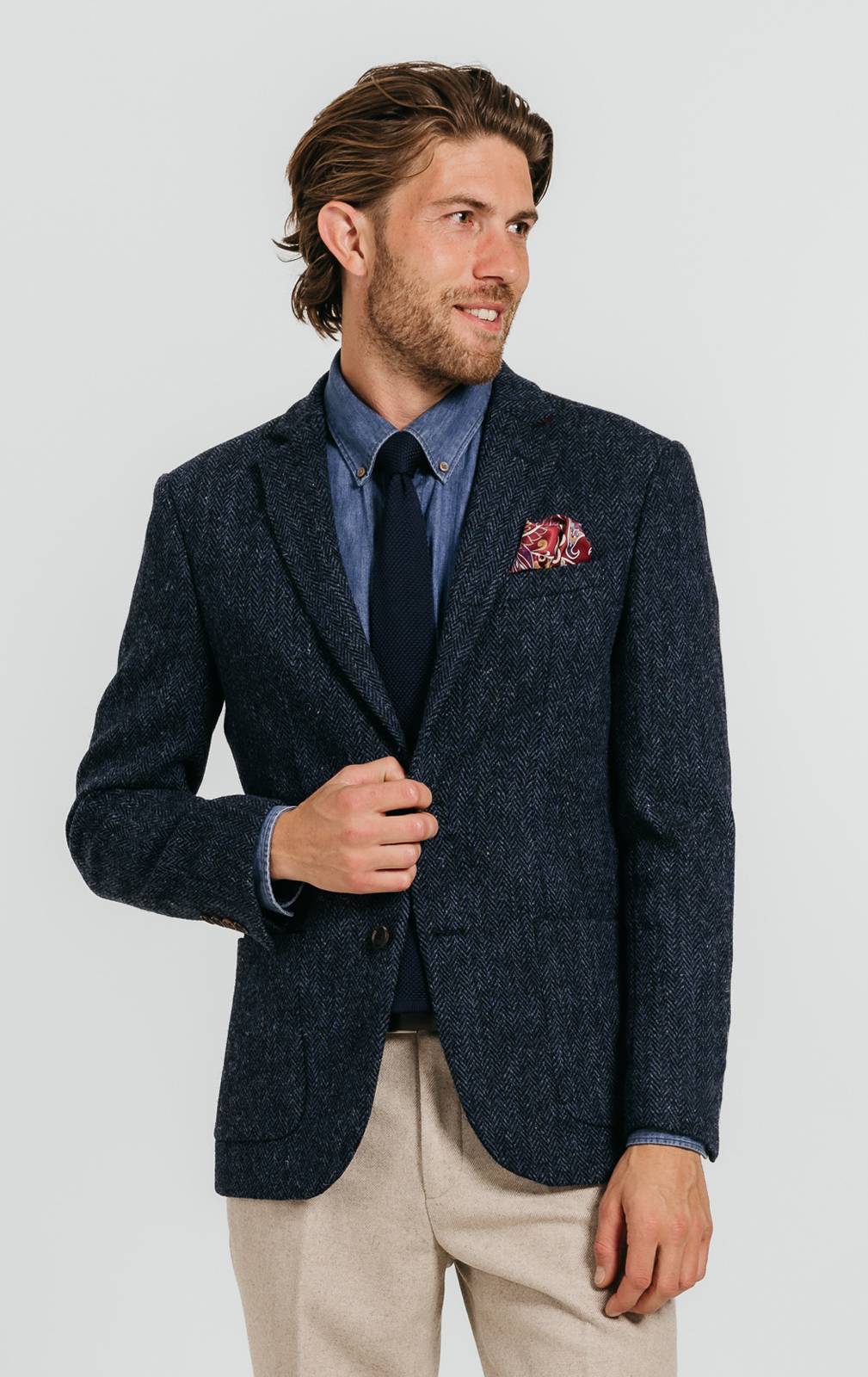 Veste croisée bleu roi chevrons en tweed Veste croisée bleu roi chevrons en tweed