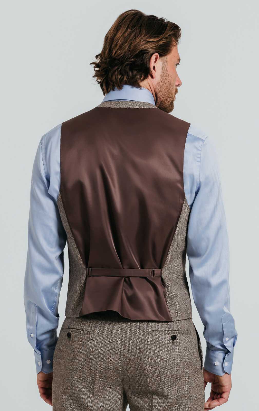Gilet en Tweed Marron naturel avec boutons métalliques