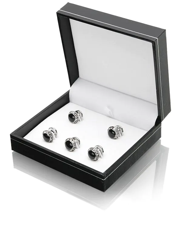 Coffret de Boutons de Chemise Centre Serti Jais avec Strass