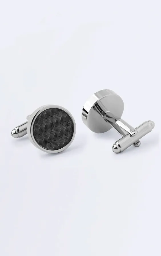 Boutons de manchette ronds gris et argent à motif géométrique - photo 1