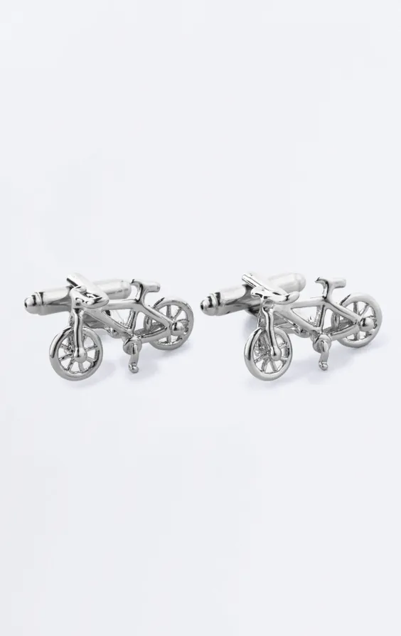 Boutons de manchette bicyclette argentés