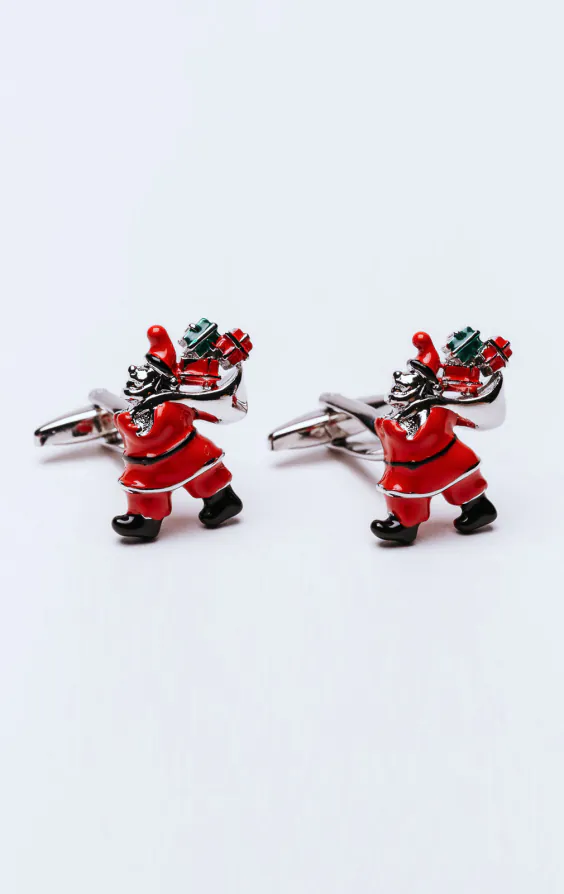 Boutons de manchette Père Noël rouge avec cadeaux