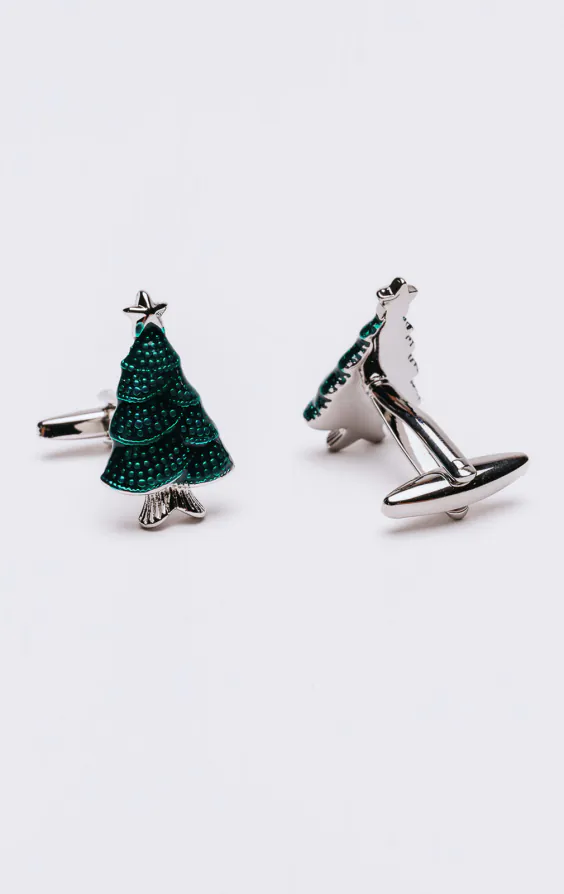 Boutons de manchette en forme d'arbre de Noël vert - photo 1