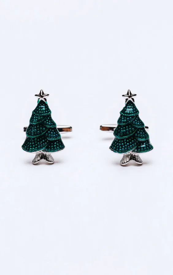 Boutons de manchette en forme d'arbre de Noël vert