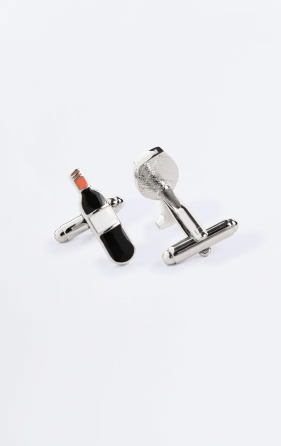 Boutons de manchette bouteille de vin rouge et verre - photo 1
