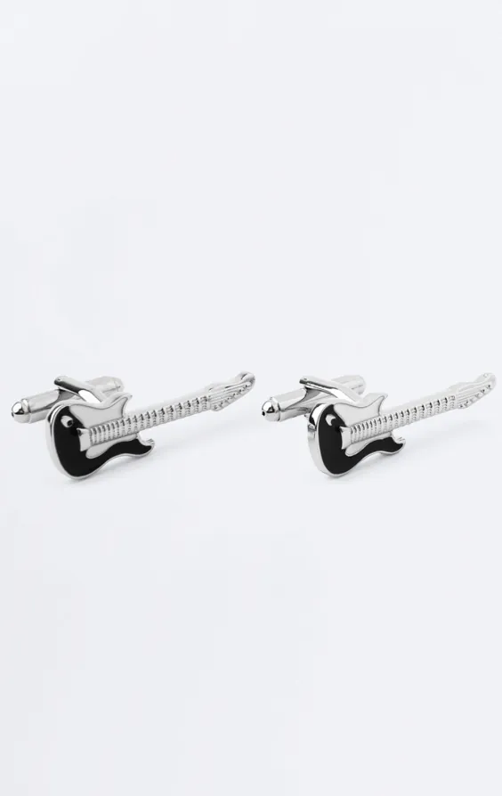 Boutons de manchette guitare noir et blanc