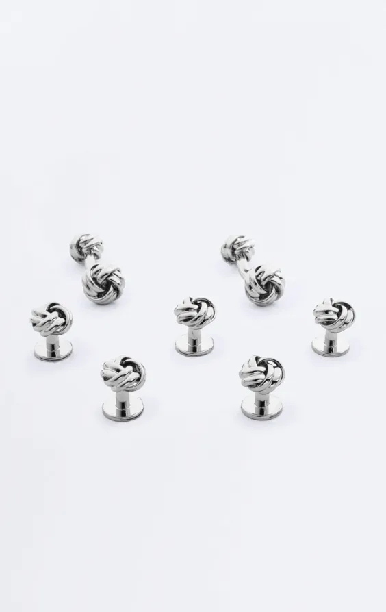 Set de boutons de manchette et de clous d'oreilles en argent coloré