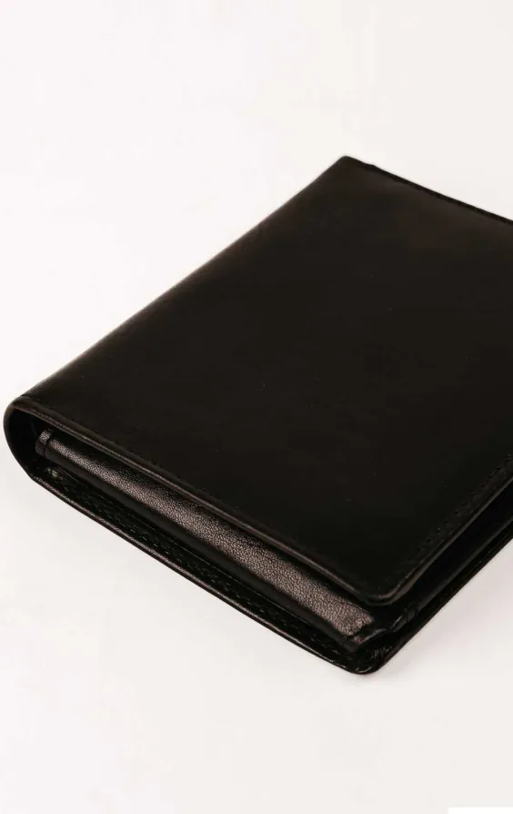 Portefeuille / porte-cartes de crédit en cuir noir RFID - photo 1