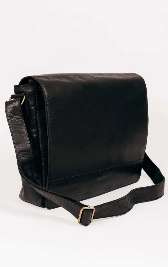 Grand sac messager en cuir noir - photo 2