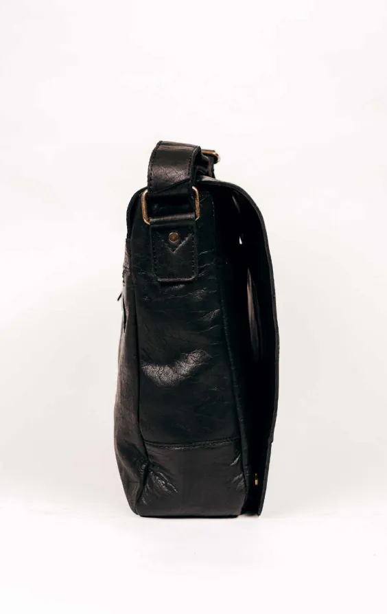 Grand sac messager en cuir noir - photo 3