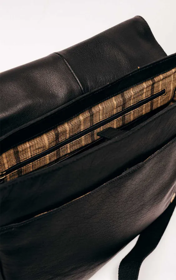 Grand sac messager en cuir noir - photo 5