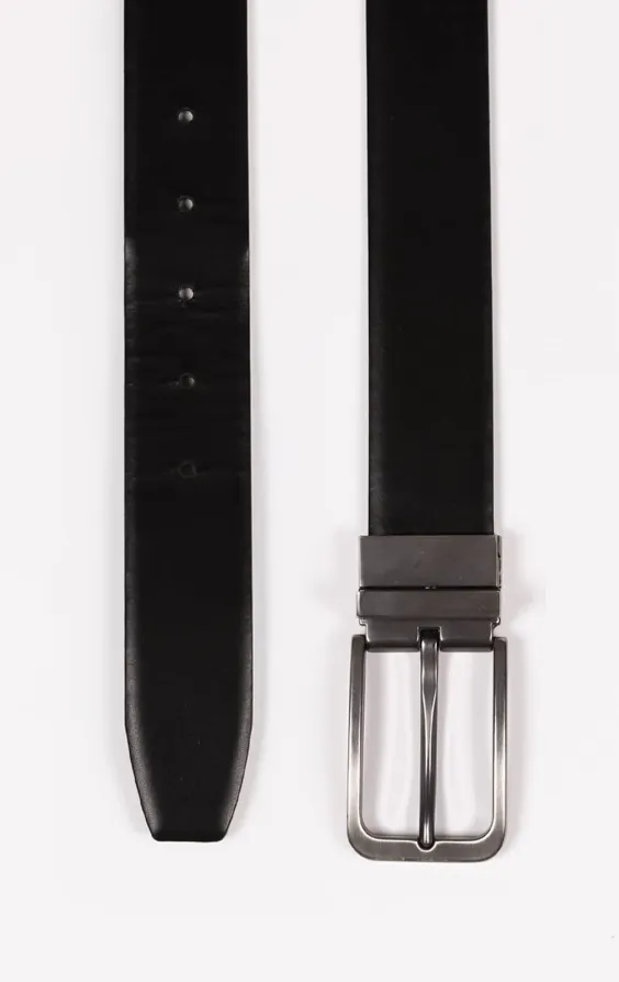 Ceinture réversible en cuir noir et tan - photo 3