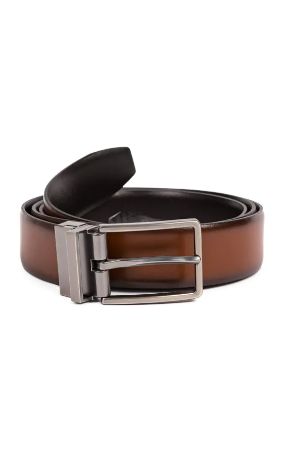 Ceinture réversible en cuir noir et tan - photo 1