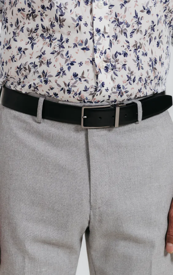 Ceinture réversible en cuir noir et tan - photo 2