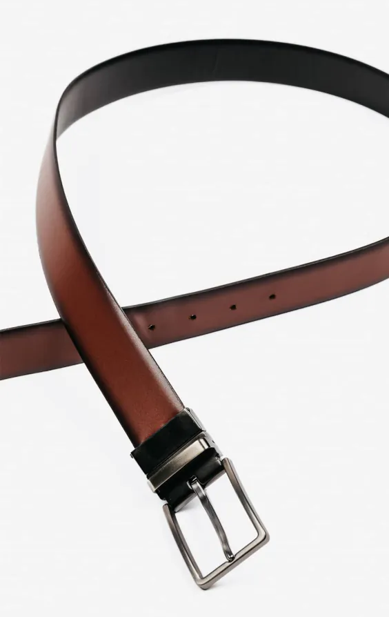 Ceinture réversible en cuir noir et tan - photo 5