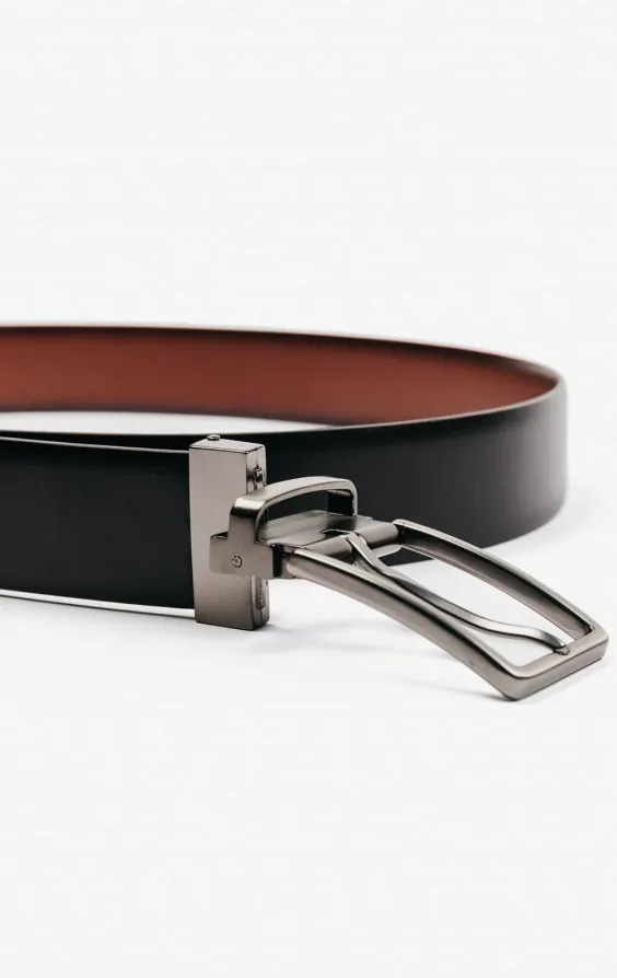Ceinture réversible en cuir noir et tan - photo 6