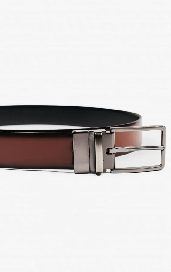 Ceinture réversible en cuir noir et tan - photo 7