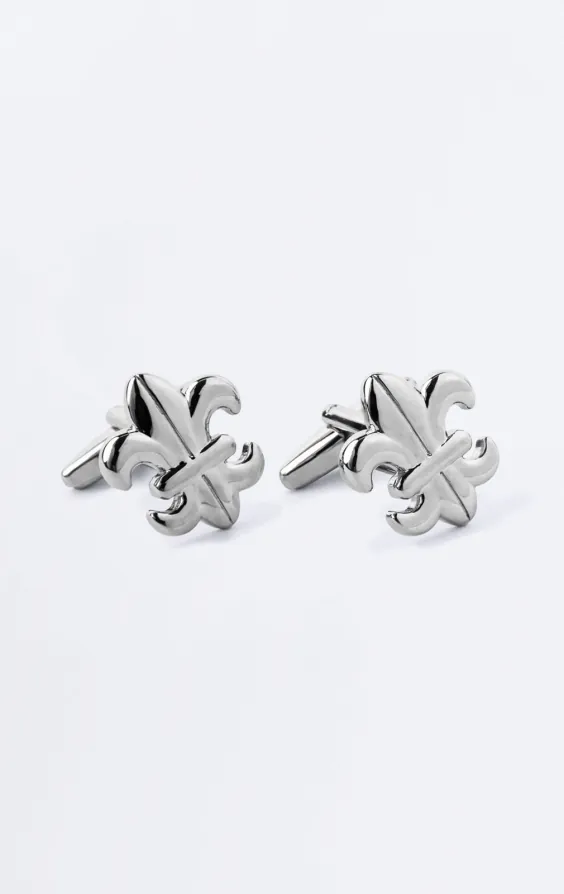 Boutons de manchette Fleur de Lys argentés