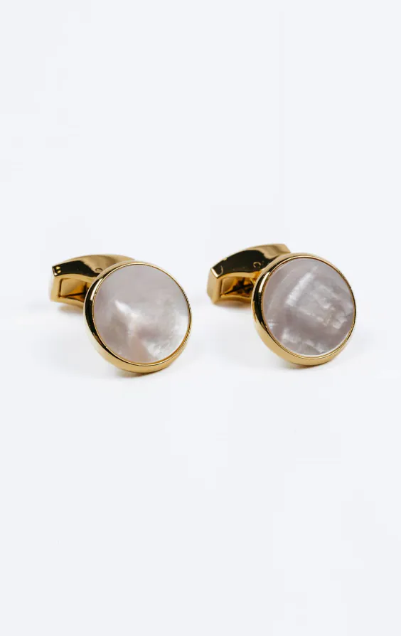 Boutons de manchette en forme de cercle en nacre de couleur or