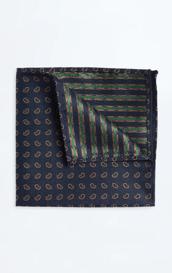 Pochette motif paisley à bleu marine