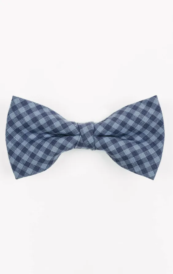 Nœud papillon en lin à carreaux vichy bleu