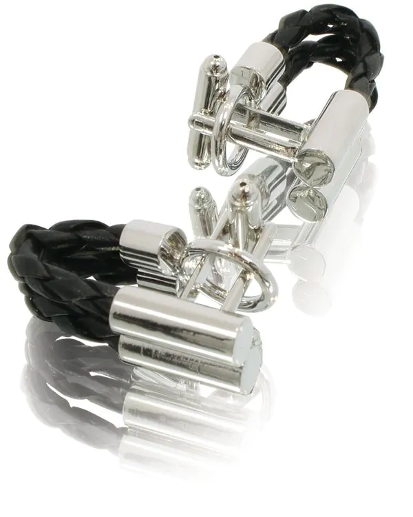 Boutons de Manchette en Similicuir Noir