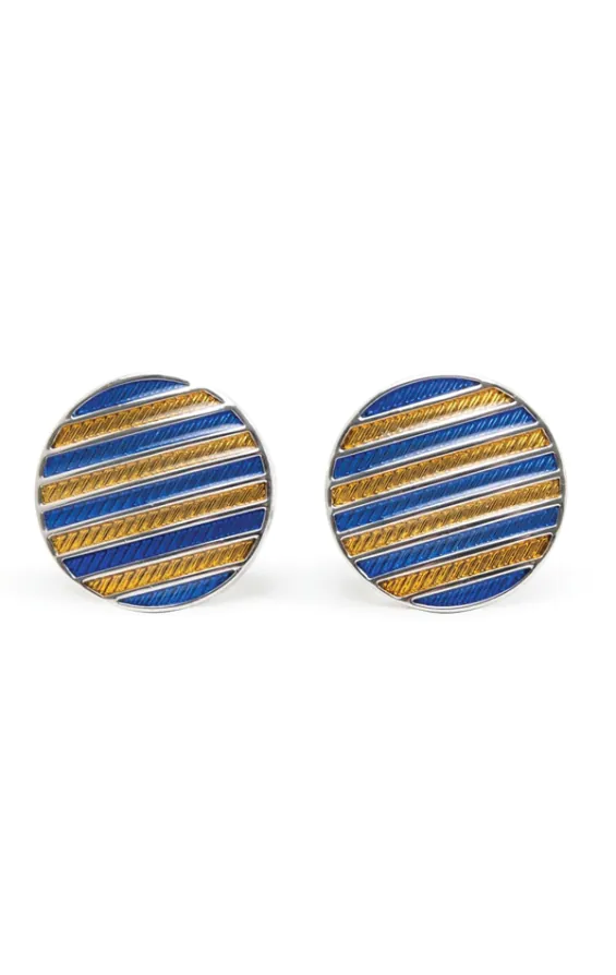 Boutons de Manchette Rayés Bleu et Doré - photo 2