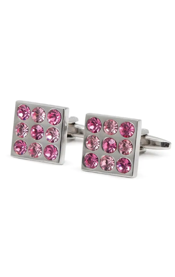 Boutons de manchette carrés en cristal rose bicolore