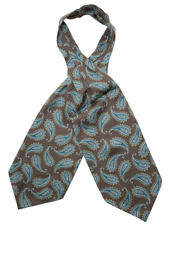 Foulard Marron À Motif Cachemire Bleu - photo 2