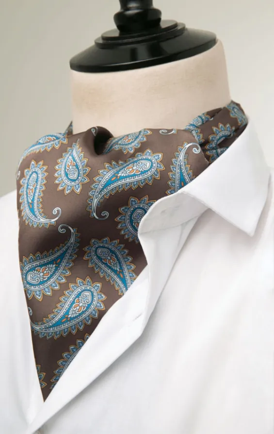 Foulard Marron À Motif Cachemire Bleu