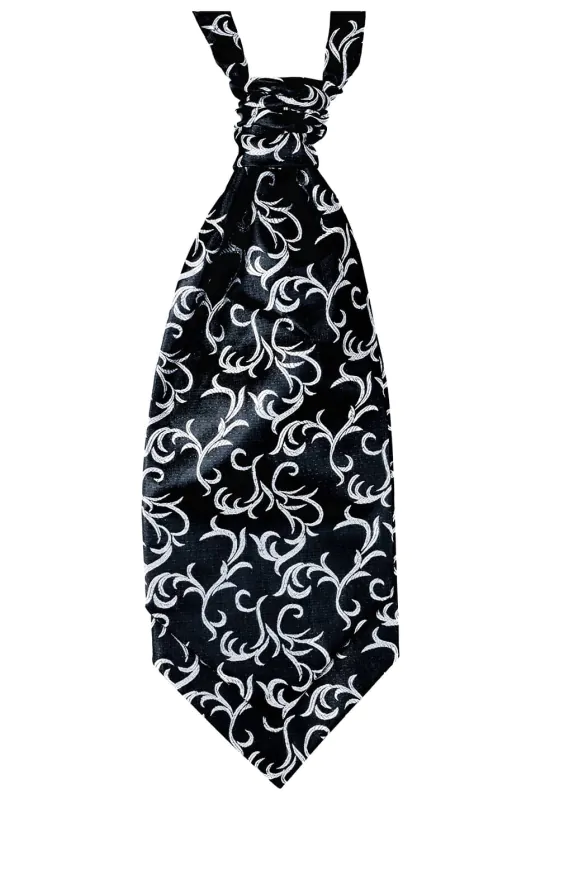 Foulard-Cravate Motif Jacquard Swirl Edwardien Noir/Argent
