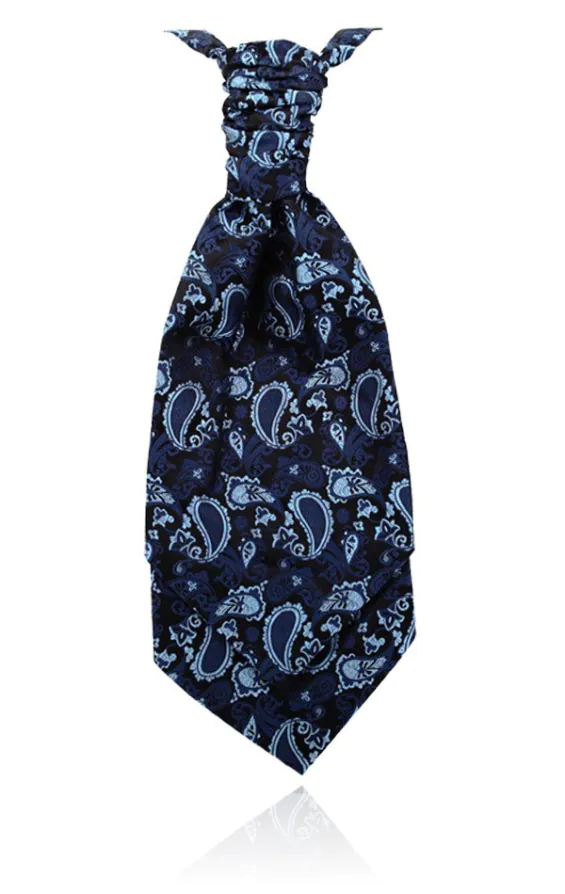 Foulard-Cravate Soie Motif Cachemire Bleu Marine Garçon