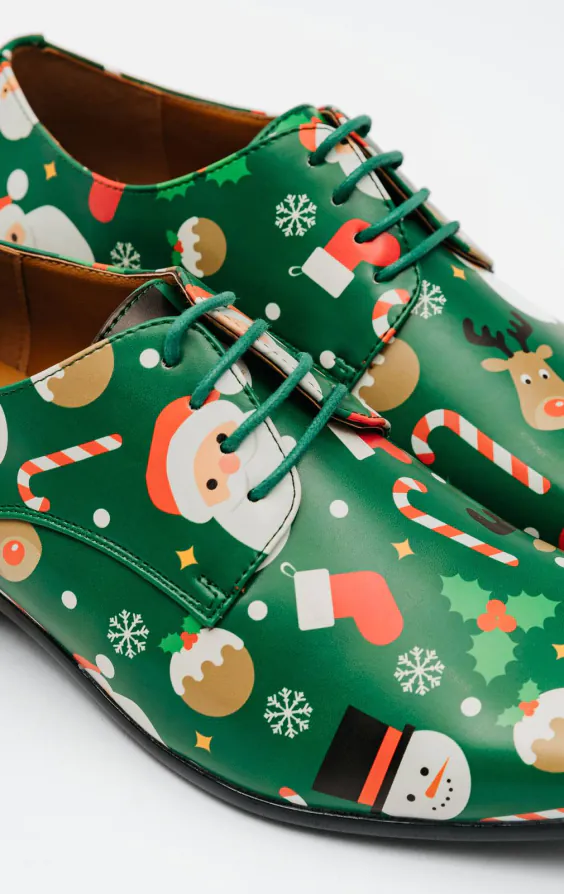 Chaussures de Noël Vert Motif Père Noël et Amis - photo 3