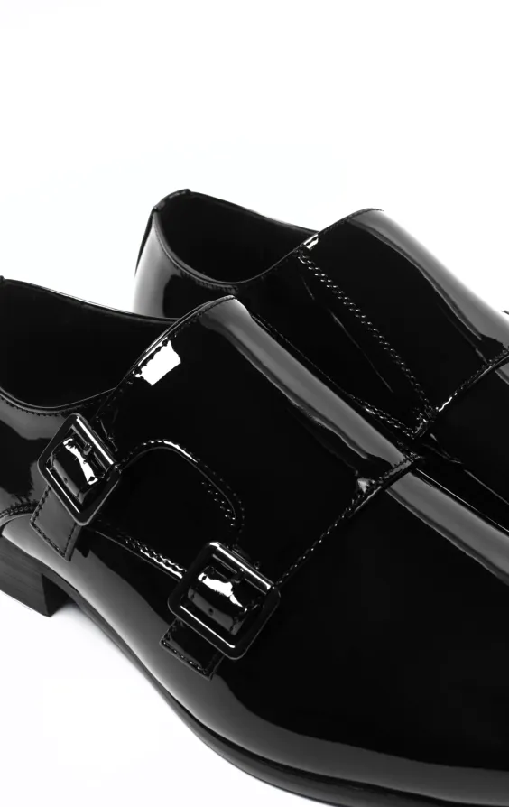 Chaussures Vernies Noires À Double Boucle - photo 3