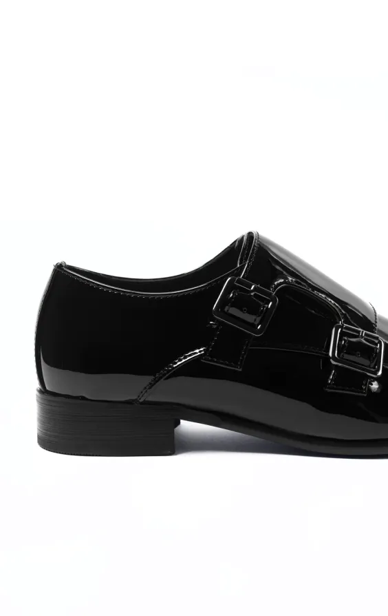 Chaussures Vernies Noires À Double Boucle - photo 4