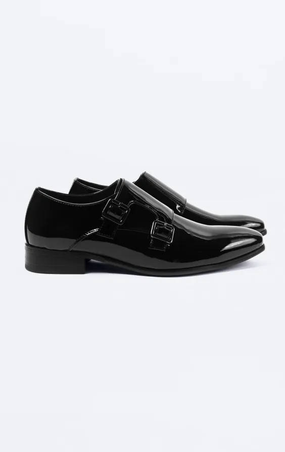 Chaussures Vernies Noires À Double Boucle