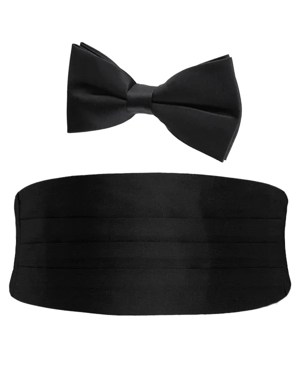 Ensemble de ceinture de smoking et nœud papillon pré-noué en poly noir pour garçon