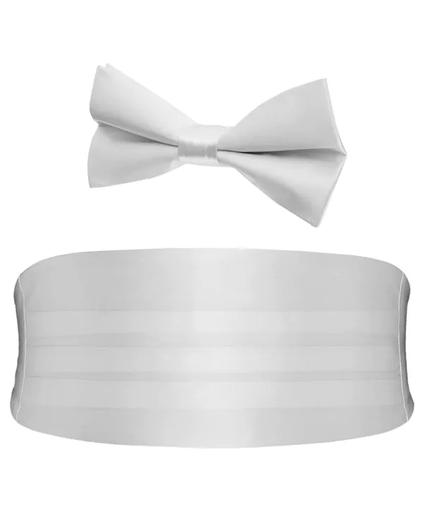Ensemble Ceinture de Smoking & Nœud Papillon Pré-Noué Blanc