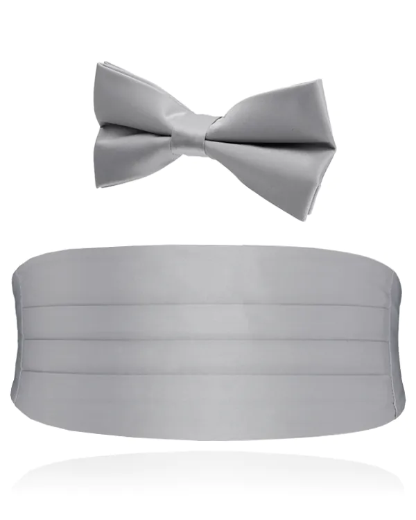 Ensemble de ceinture de smoking et nœud papillon pré-noué en poly argent pour garçon