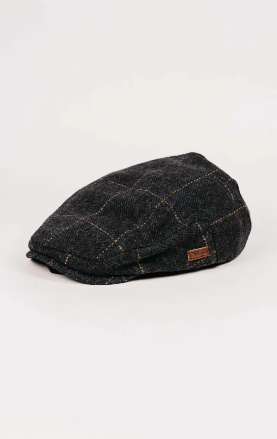 Casquette plate à carreaux en sergé marine