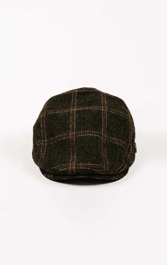 Casquette plate à carreaux en sergé vert olive - photo 1