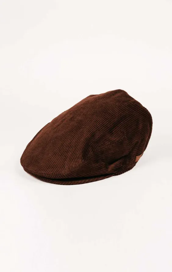 Casquette plate classique en velours côtelé marron