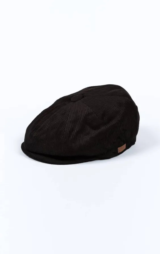 Casquette Newsboy en velours côtelé noir