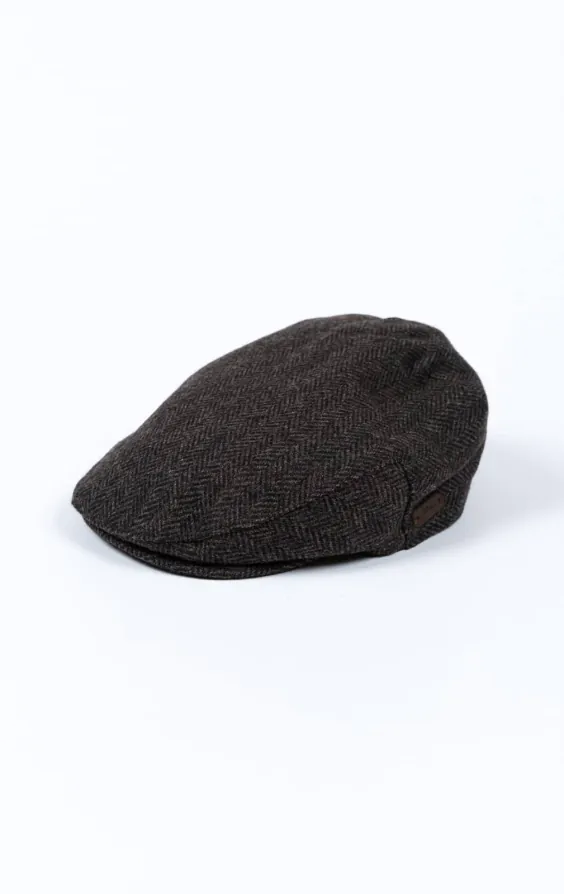 Casquette plate en tweed à chevrons gris