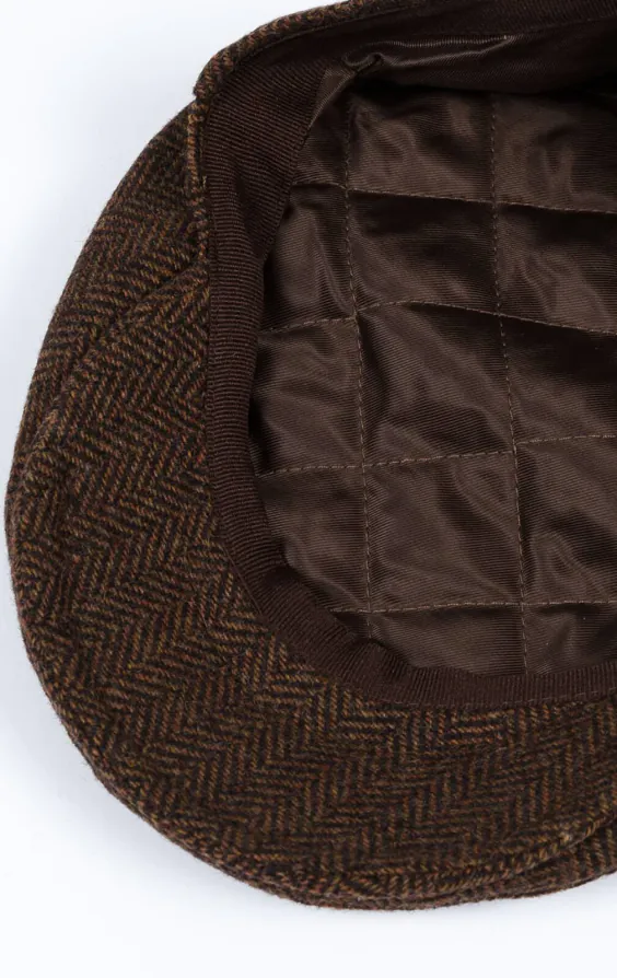 Casquette plate en tweed à chevrons marron - photo 2