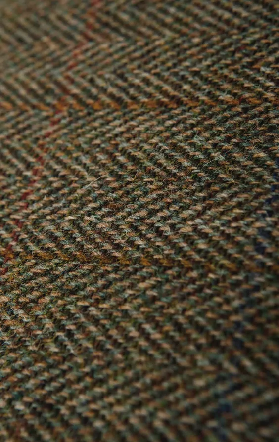 Harris Tweed Veste 106 Vert Olive à Carreaux 2-Knopf Patchs comme Neuf