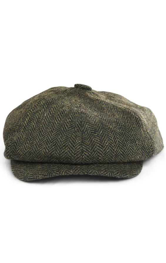 Chapeau Baker Boy Vert Olive Tweed à Chevrons - photo 1