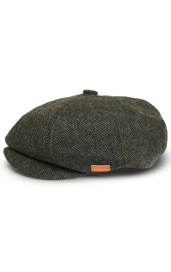 Chapeau Baker Boy Vert Olive Tweed à Chevrons - photo 2